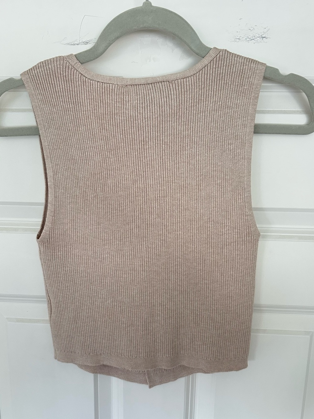 Ribbed V-Neck Button Front Tank - Beige - Picture 2 of 5